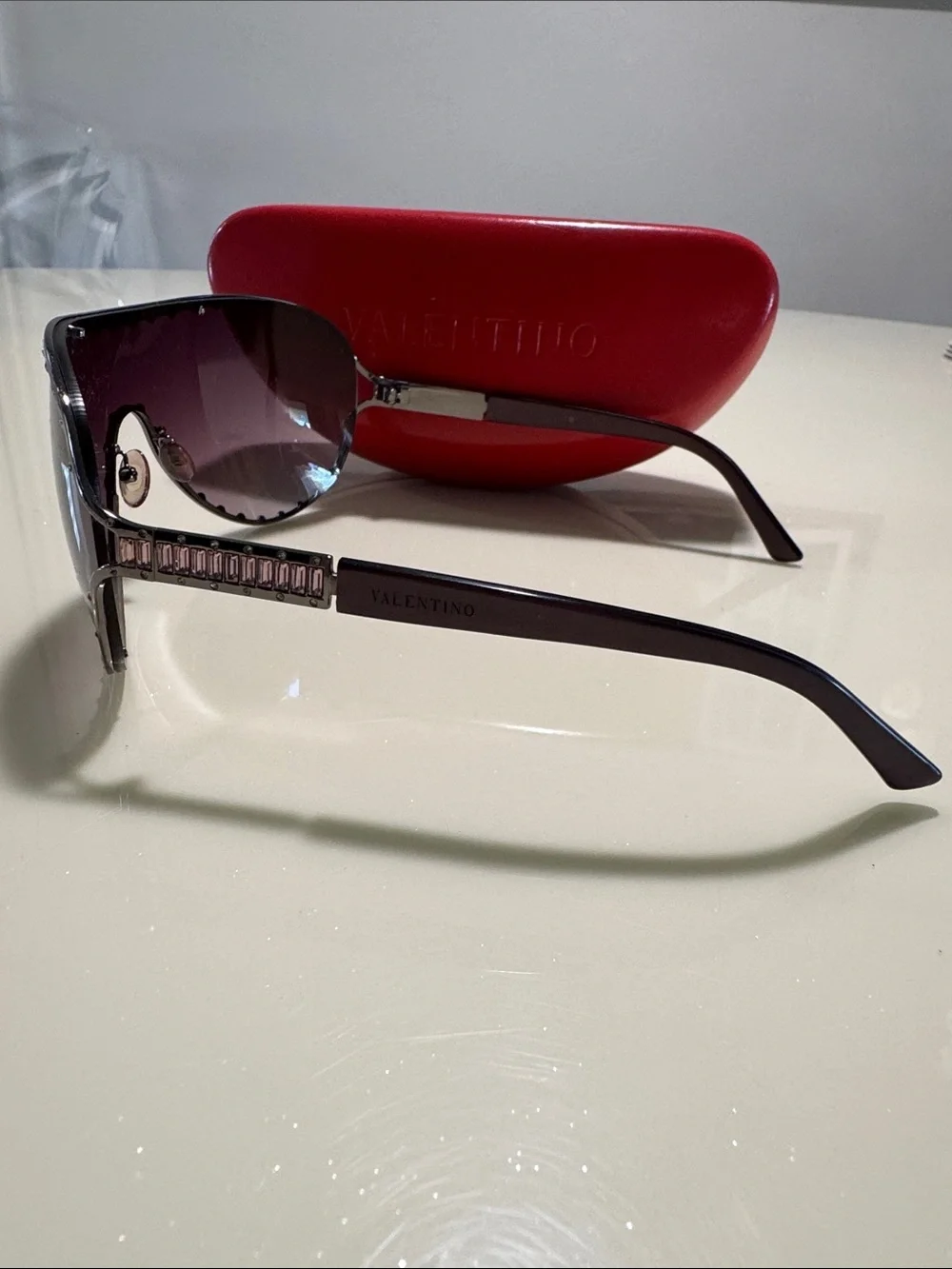 Pre-Loved Valentino Shield Sunglasses with Purple Gradient Lenses